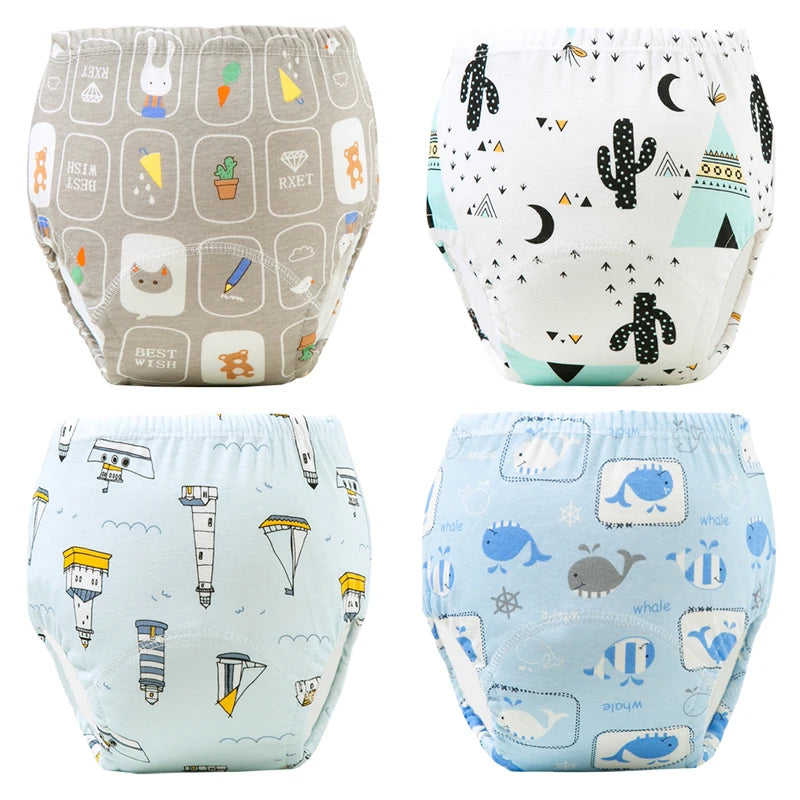 4PCS Reusable Cotton Baby Diapers for Potty Training