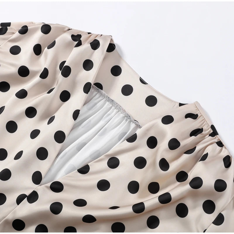 Elegant Satin Polka Dot Maxi Dress for Women