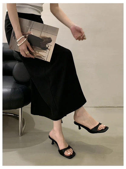 Thin High Heels Open Toe Slides Women Patent Leather Sandals