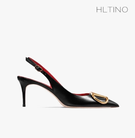 Black Slingback Sandals for Women with High Heels