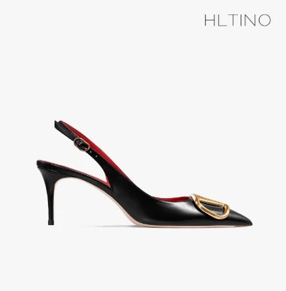 Black Slingback Sandals for Women with High Heels