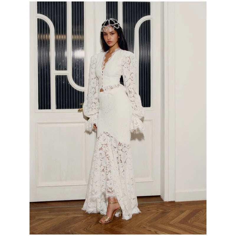 Women White Lace Trim Corset Mini Dress