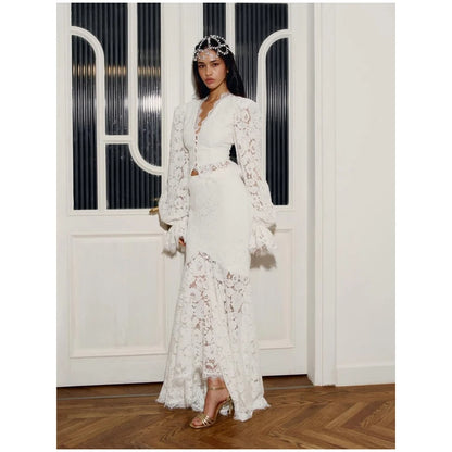 Women White Lace Trim Corset Mini Dress