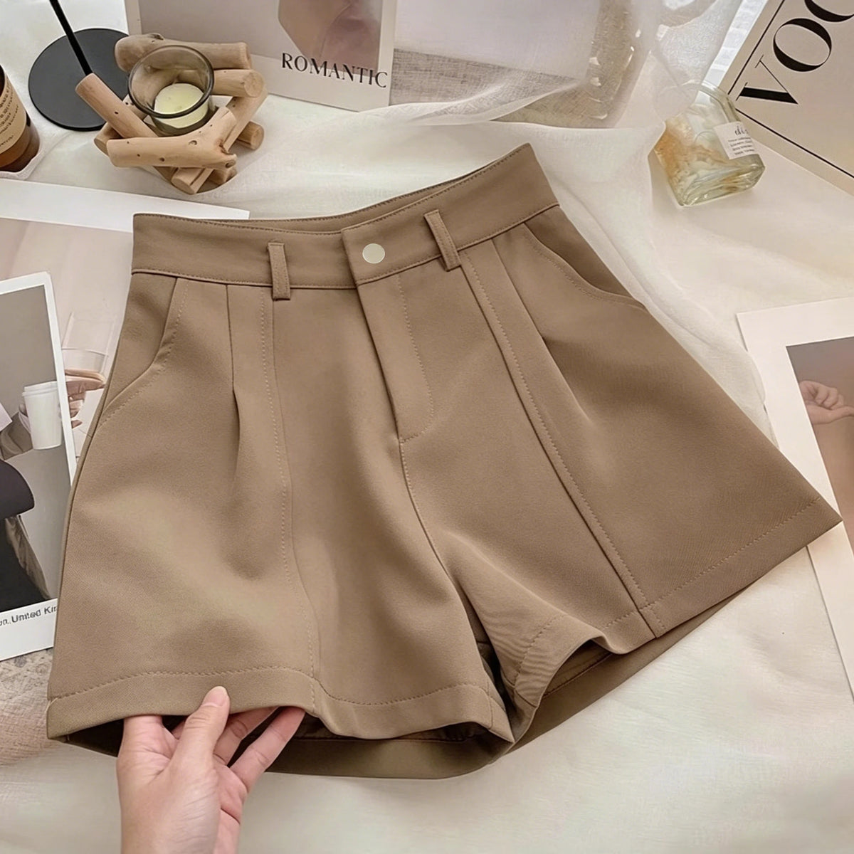 Vintage Solid High Waist A-Line Shorts for Women
