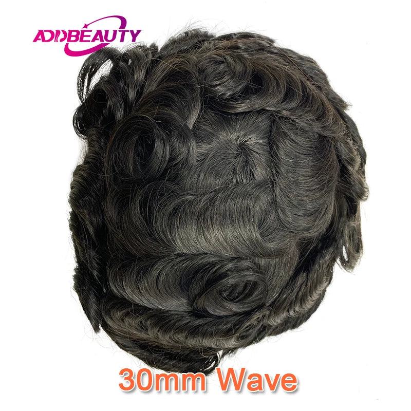 Curly Human Hair Toupee for Men Full PU Natural Color