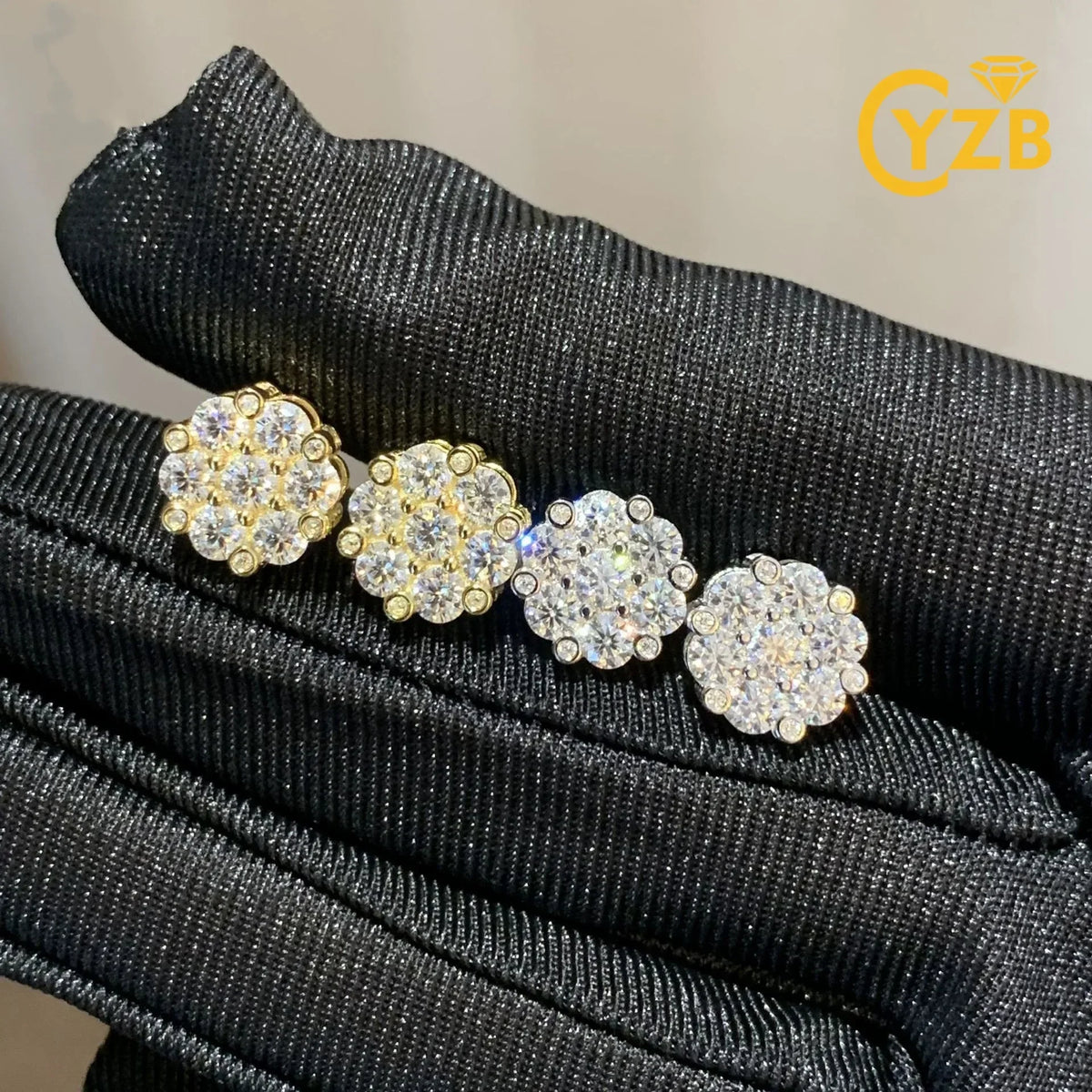 Classic Moissanite Diamond Flower Stud Earrings in Silver