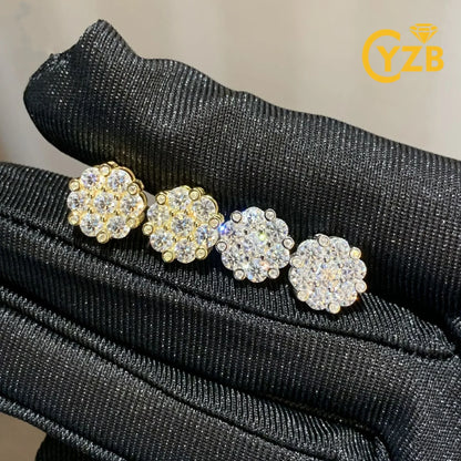 Classic Moissanite Diamond Flower Stud Earrings in Silver