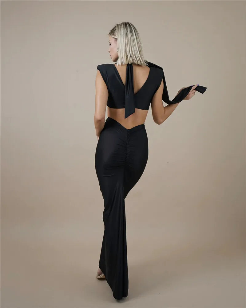 Hollow Out Turtleneck Maxi Dress for Women