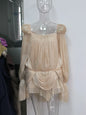 Satin Off Shoulder Pleated Mini Dress with Puff Sleeves