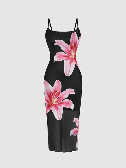 Elegant Floral Print Midi Sundress for Women