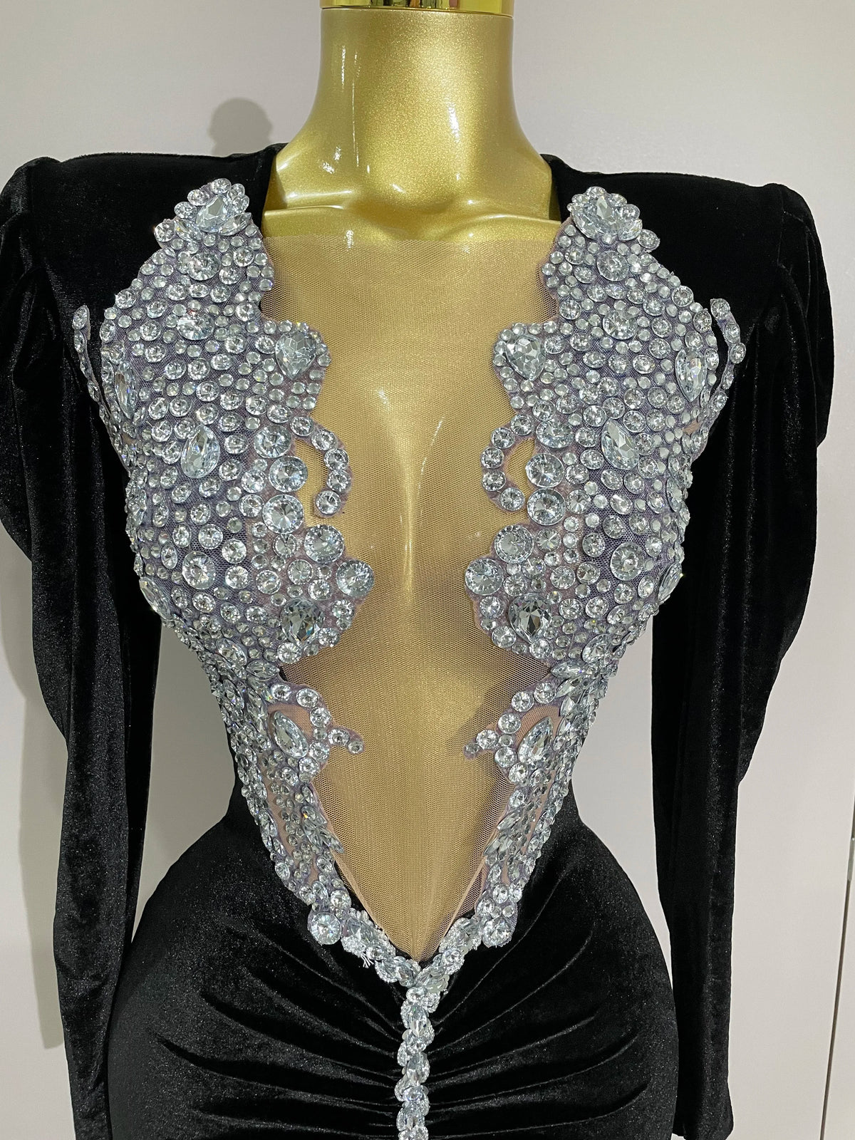 White Velvet Sexy Mesh Short Dress with Crystals