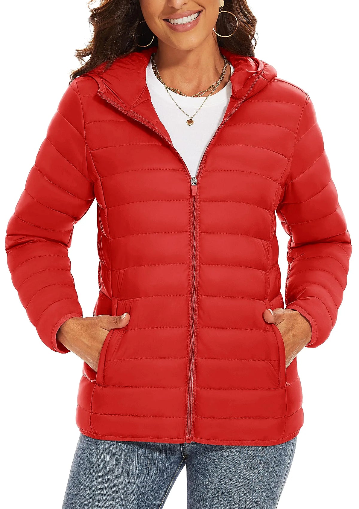 TACVASEN Women's Hooded Puffer Jacket Lightweight Casual