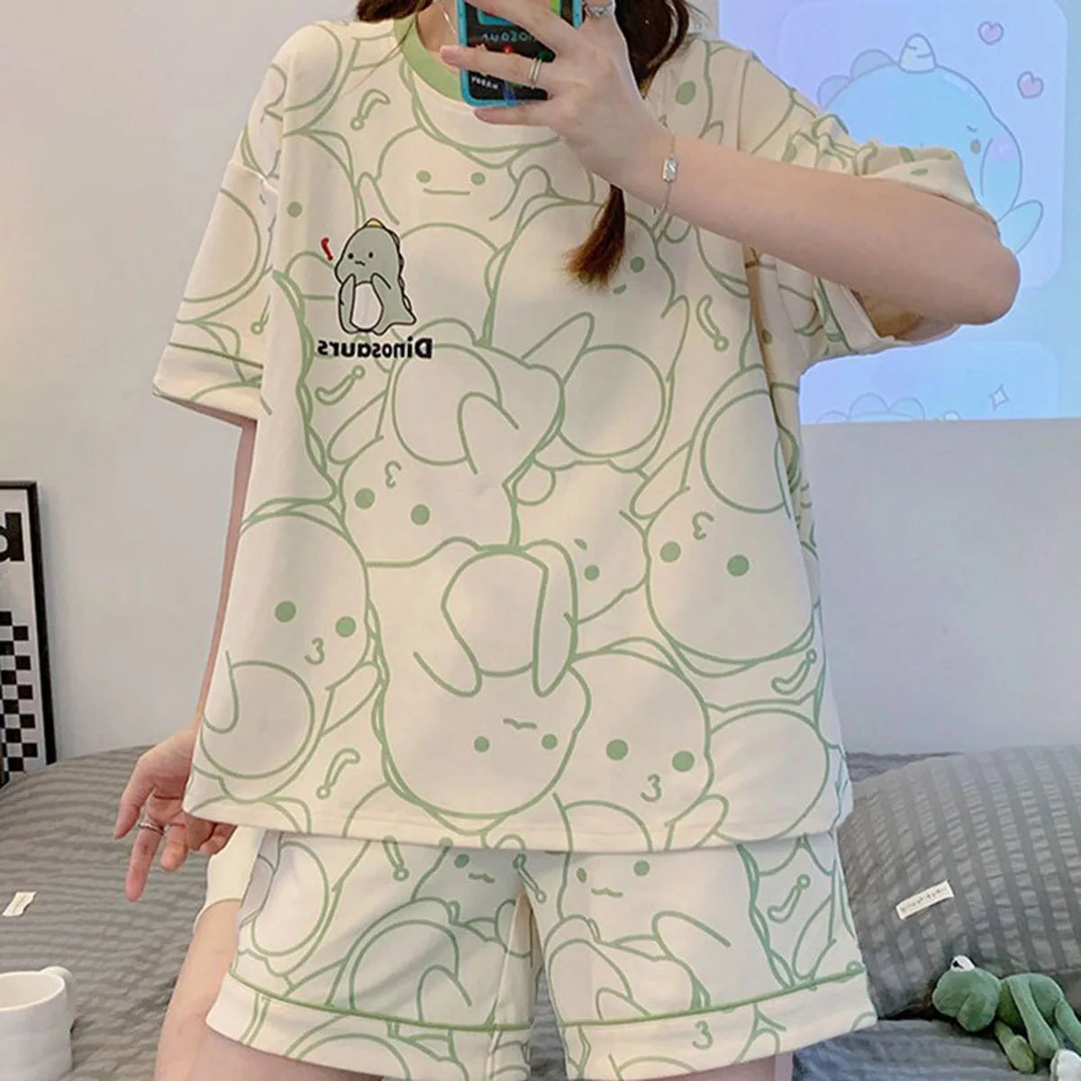 Women's Cartoon Bear Pajamas Set Summer Casual Sleepwear