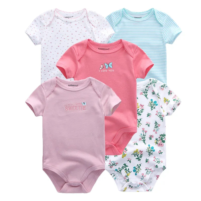 Kiddiezoom Cartoon Short Sleeve Baby Bodysuits 100% Cotton