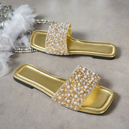 Women Rhinestone Flat Sandals Summer Slippers