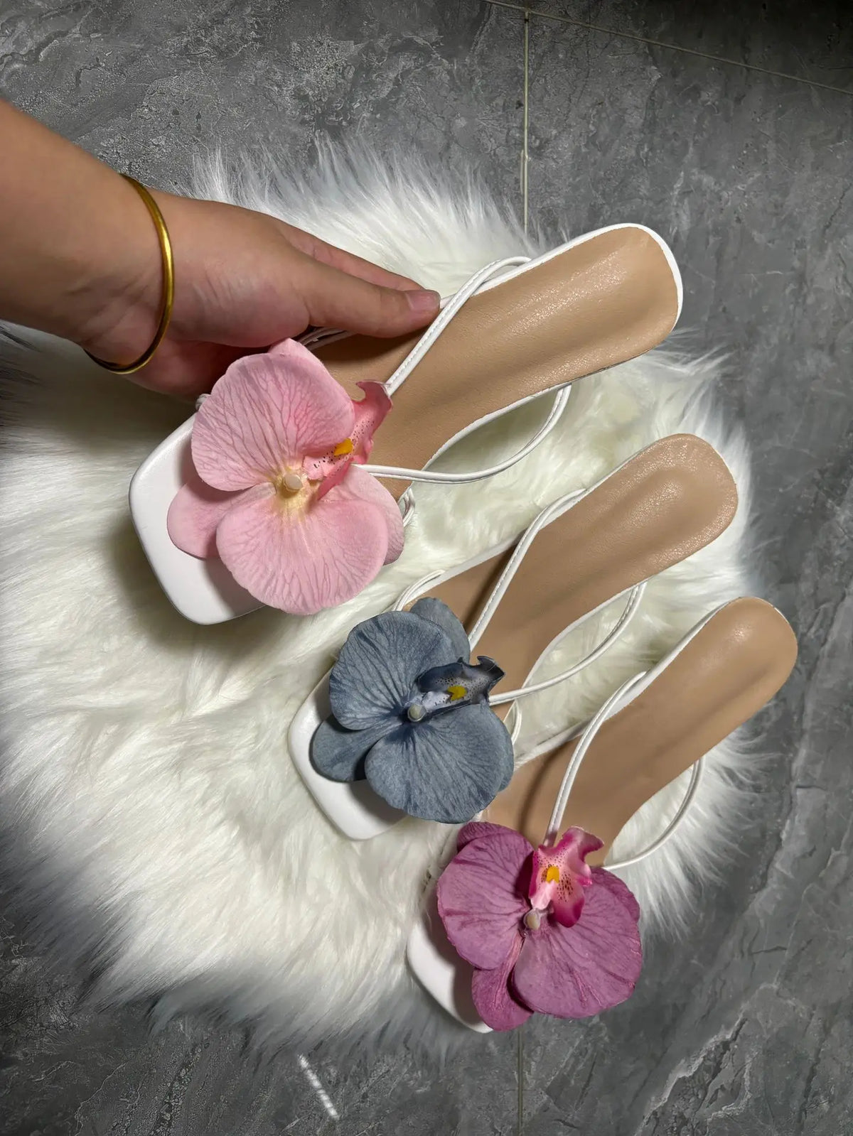 Orchid Flower High Heeled Slingback Shoes for Women