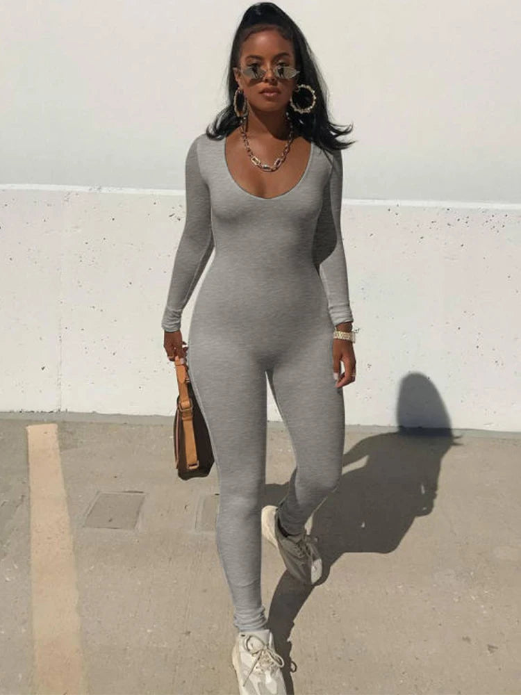 Dulzura Women Long Sleeve Bodycon Jumpsuit Overall