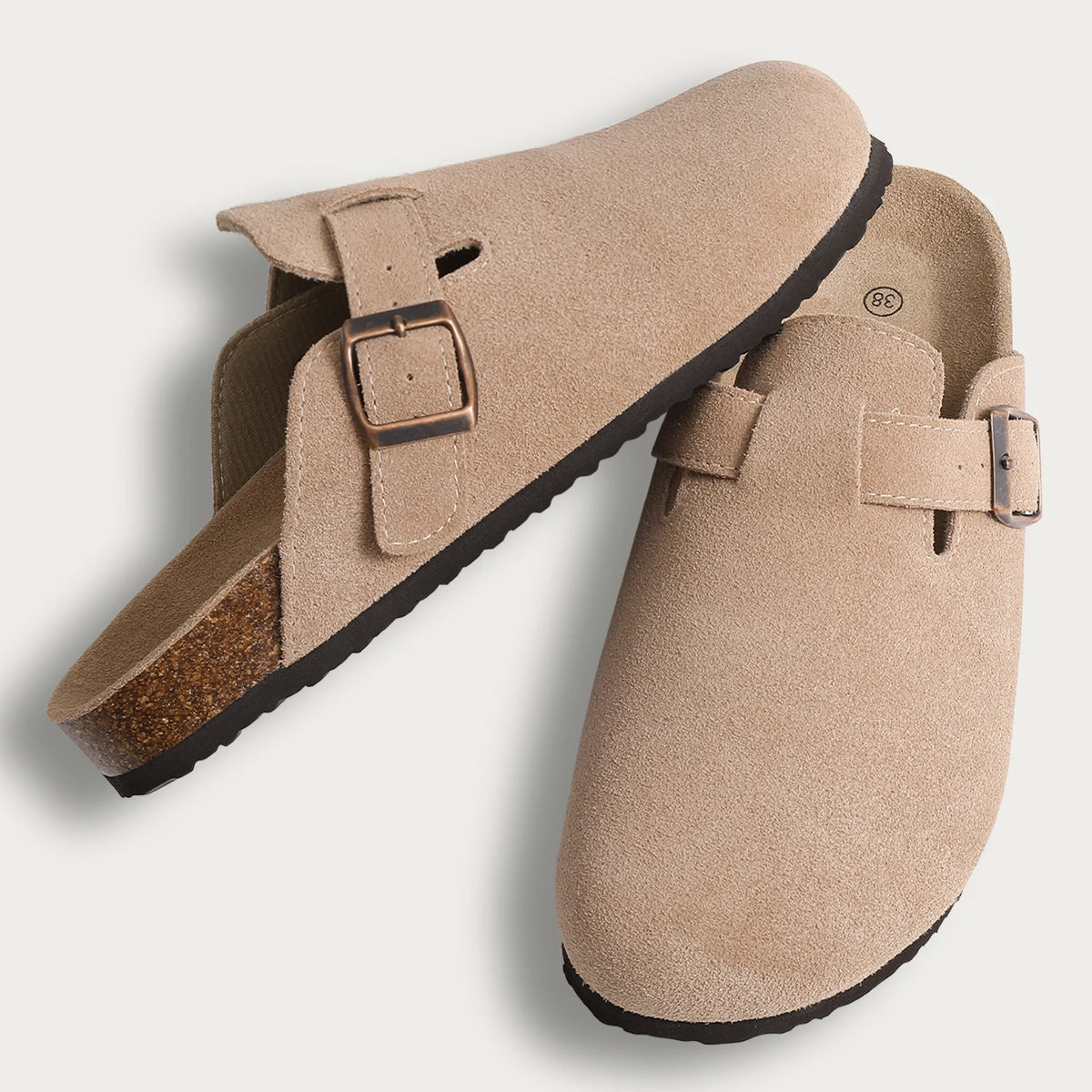 Comwarm Women's Suede Mules Slippers with Cork Insole