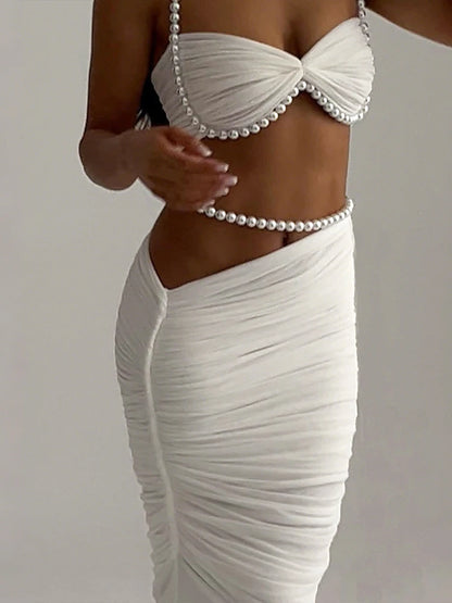 Sexy Bead Patchwork 2-Piece Set Women Halter Bra and Bottom
