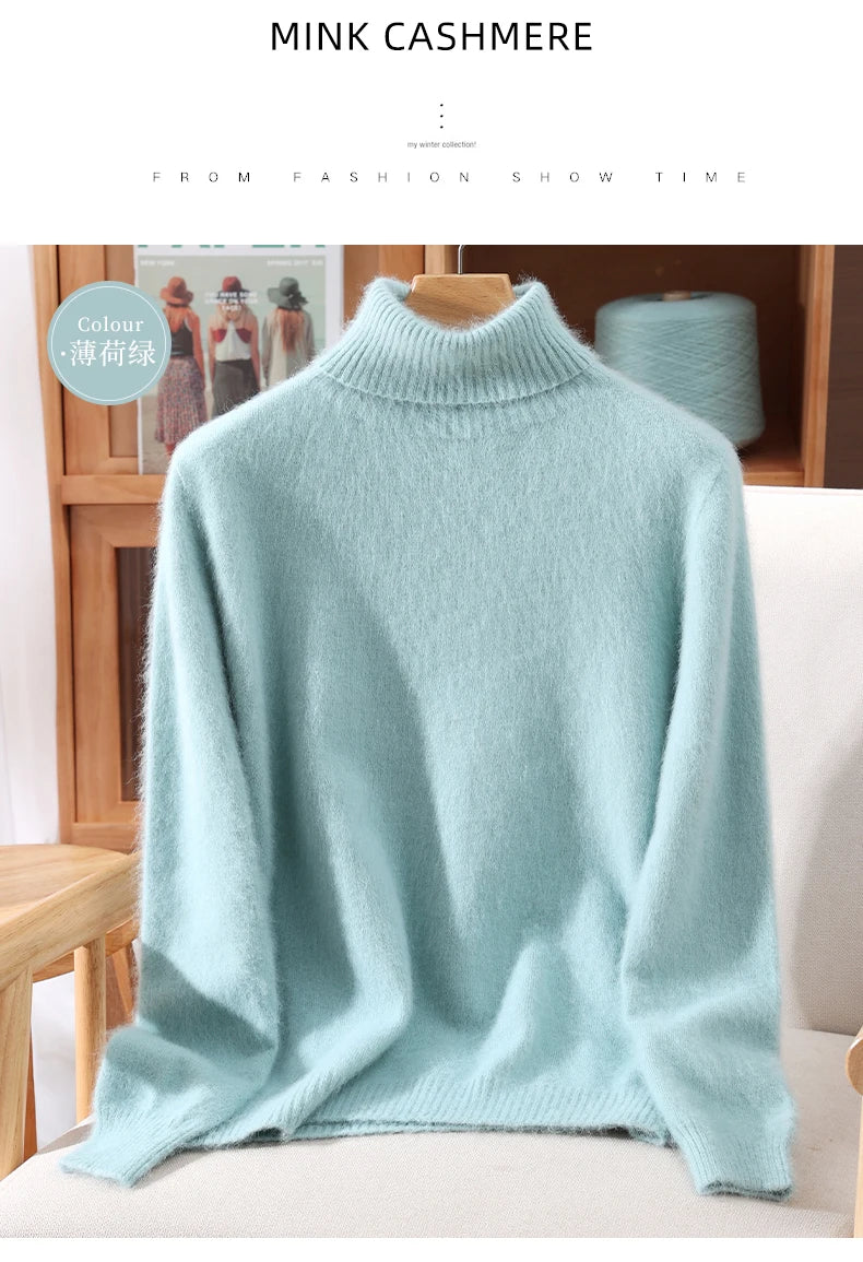 Mink Fur High Collar Pullover Sweater for Women