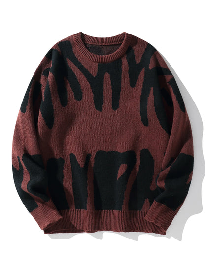 Irregular Jacquard Pattern Pullover Sweater Men Casual