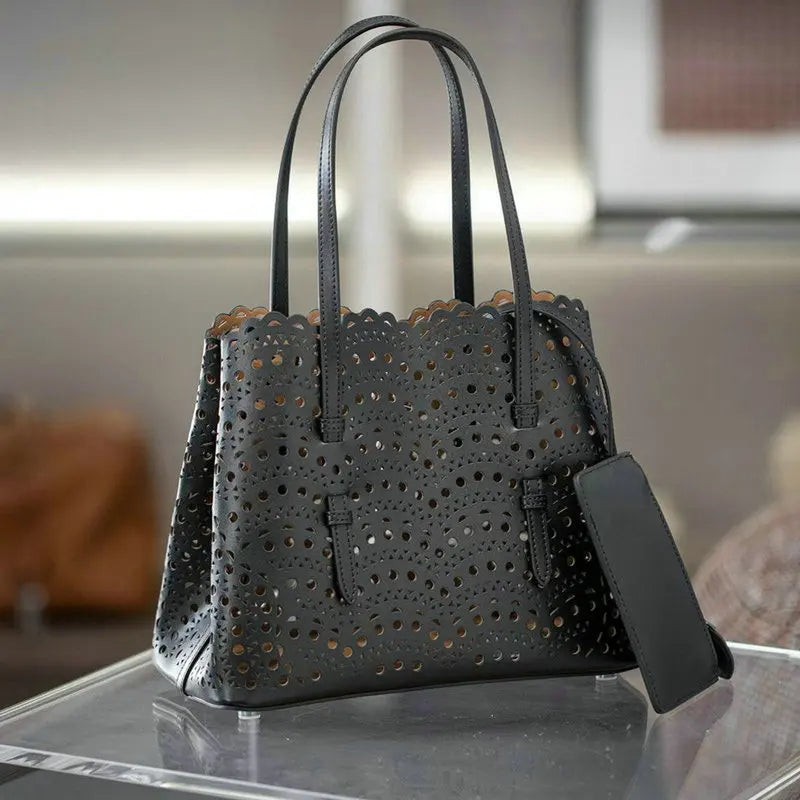 Mini Cowhide Shoulder Handbag Genuine Leather Bucket Bag