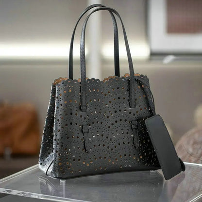 Mini Cowhide Shoulder Handbag Genuine Leather Bucket Bag