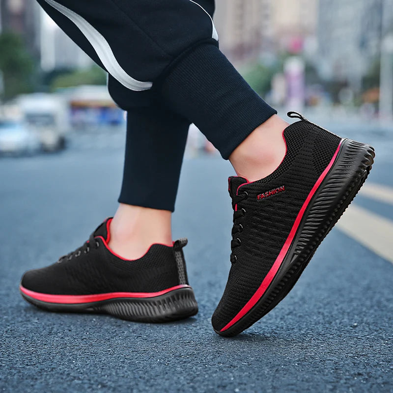 YRZL Black Knit Sneakers for Men Athletic Casual Shoes