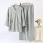 Cotton Couple Kimono Robes with Long Trousers Set