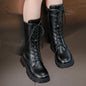 Black Mid Boots for Girls with Square Heel and Zip Closure