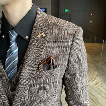 Modified Plaid Three-Piece Suit for Men