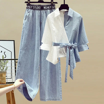 Chiffon Shirt and Jeans Two Piece Set for Women