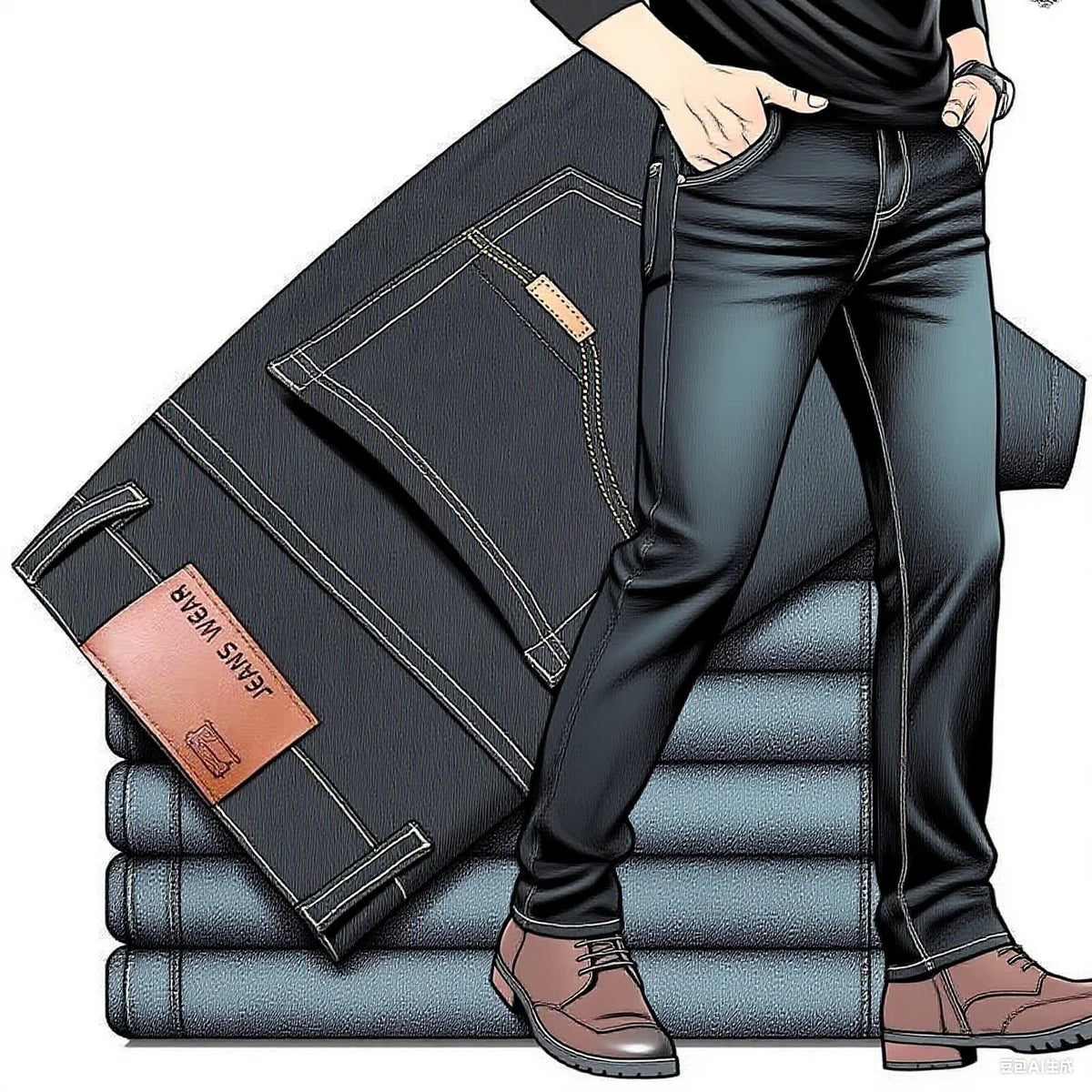 Men's Slim Fit Denim Jeans Casual Black Blue