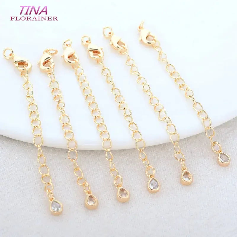 14K Gold Color Brass Drop Extender Chain 6PCS