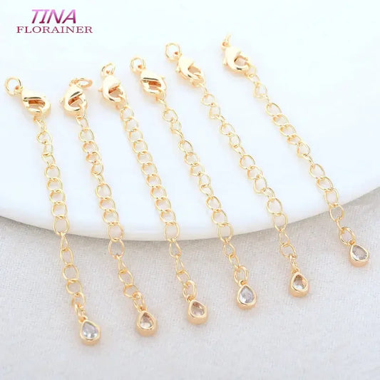 14K Gold Color Brass Drop Extender Chain 6PCS