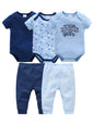 Baby Boy Summer Cotton Bodysuit Set Blue Grey Tie Print
