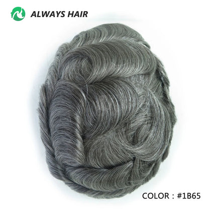 PU Men Toupee Indian Human Hair 130% Density Wig