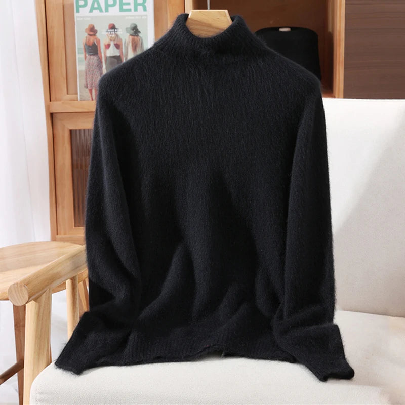 Mink Fur High Collar Pullover Sweater for Women