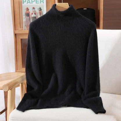 Mink Fur High Collar Pullover Sweater for Women