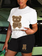 Plus Size Cartoon Bear Print Hooded Sweater Set
