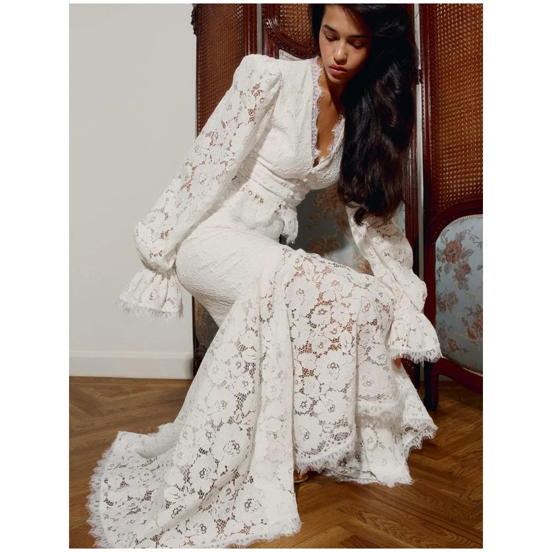 Women White Lace Trim Corset Mini Dress