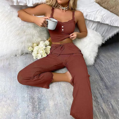 Women Autumn Pajama Set Sexy Sleepwear Trousers
