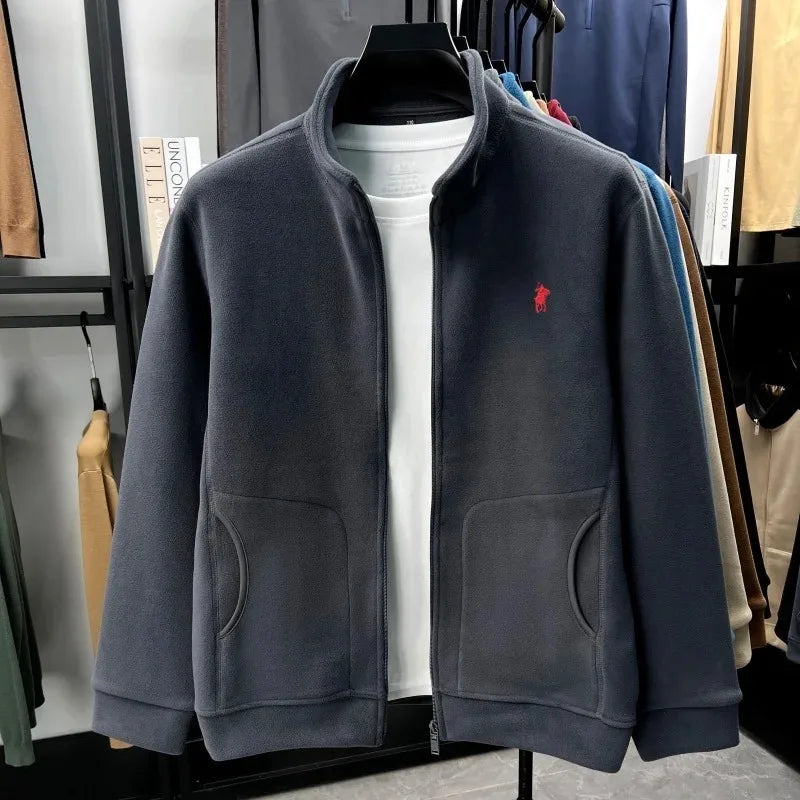Men's Winter Thick Plush Jacket with Zipper and Pockets
