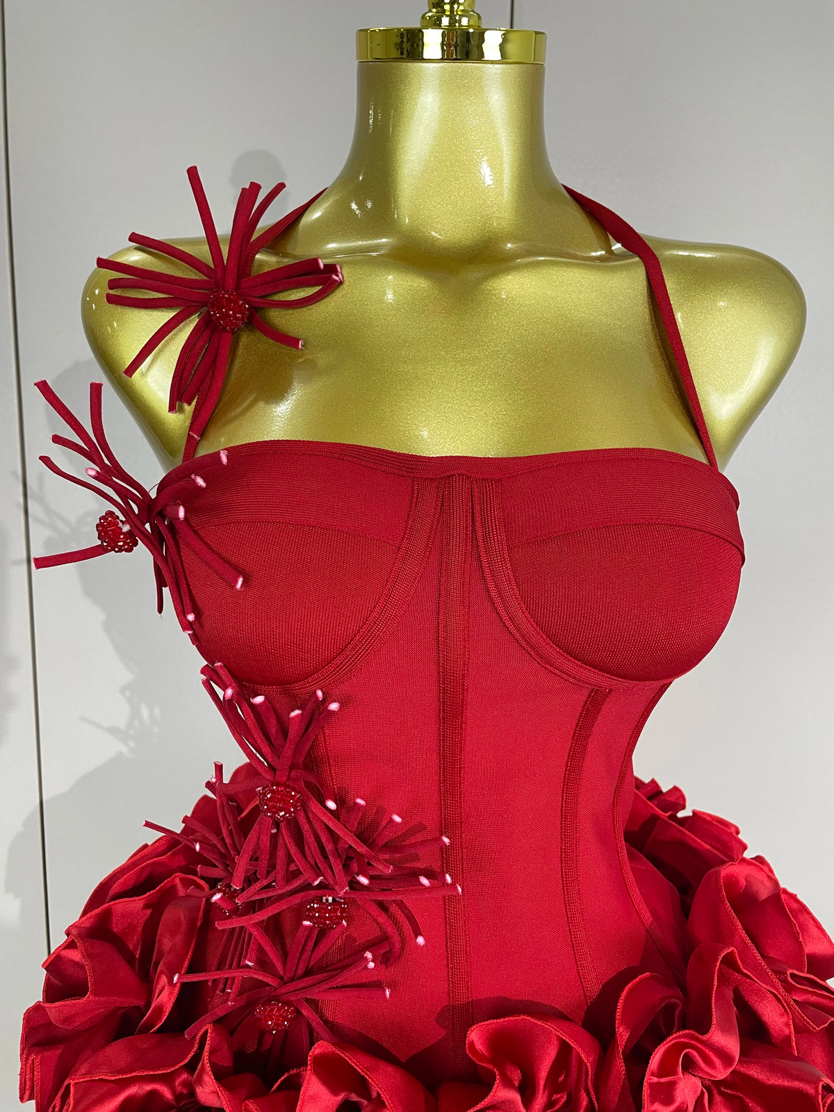 Sexy Halter Two Piece Bandage Gown in Red Black