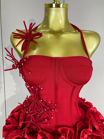 Sexy Halter Two Piece Bandage Gown in Red Black