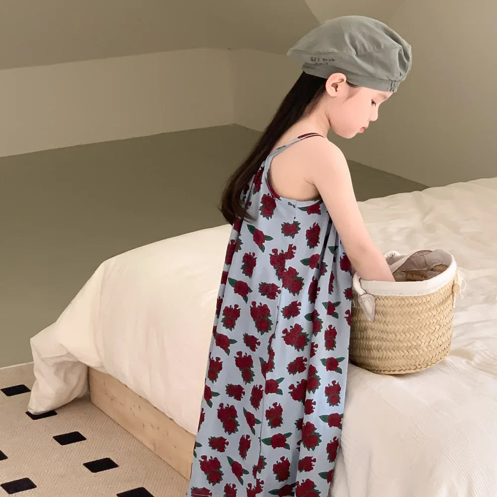 Sleeveless Beach Dress Printed Rose for Girls 4-6Y