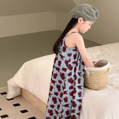 Sleeveless Beach Dress Printed Rose for Girls 4-6Y