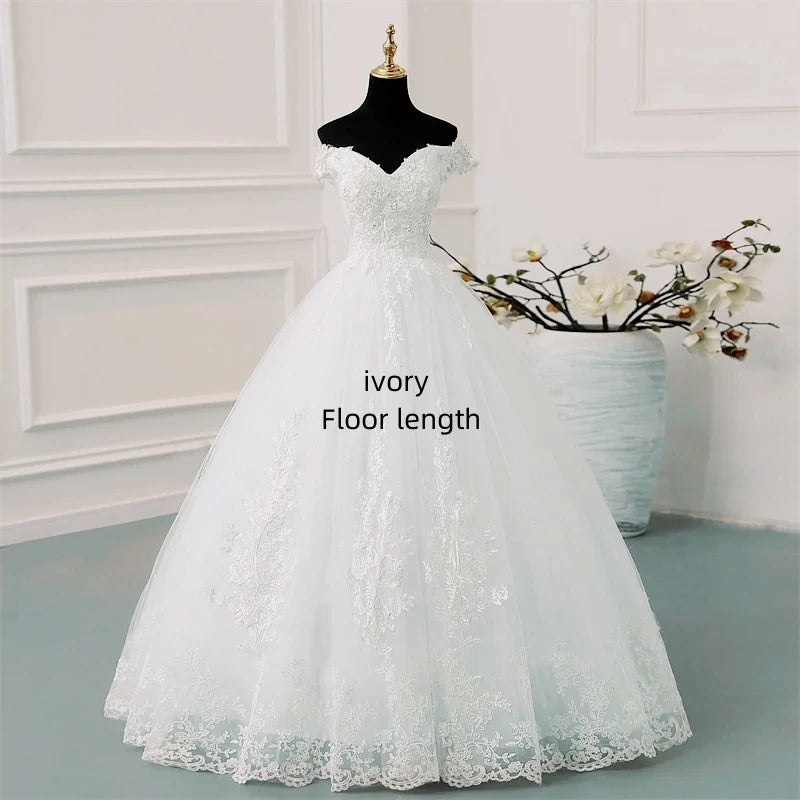Off Shoulder Plus Size Wedding Dress Tulle and Organza