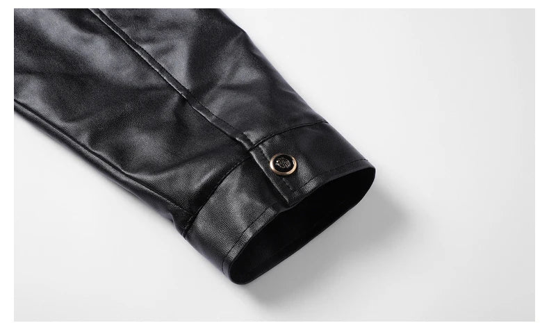 Men's Faux Leather Biker Jacket with Fleece Lining