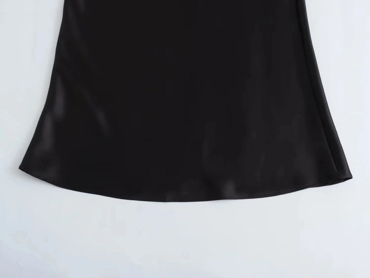 Vintage Satin Solid Long Skirt Women High Waist